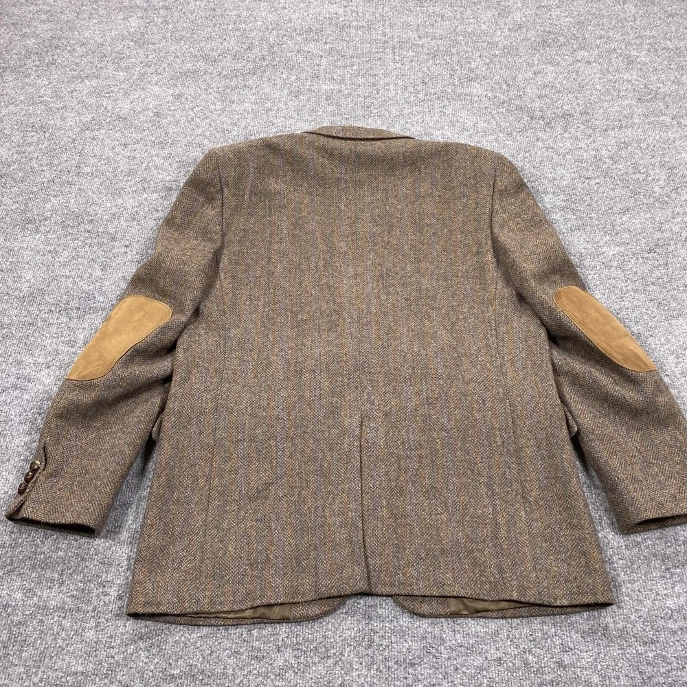 Stafford Sport Coat Mens‎ 44 Brown Wool Herringbone Tweed Suede Elbow Patch